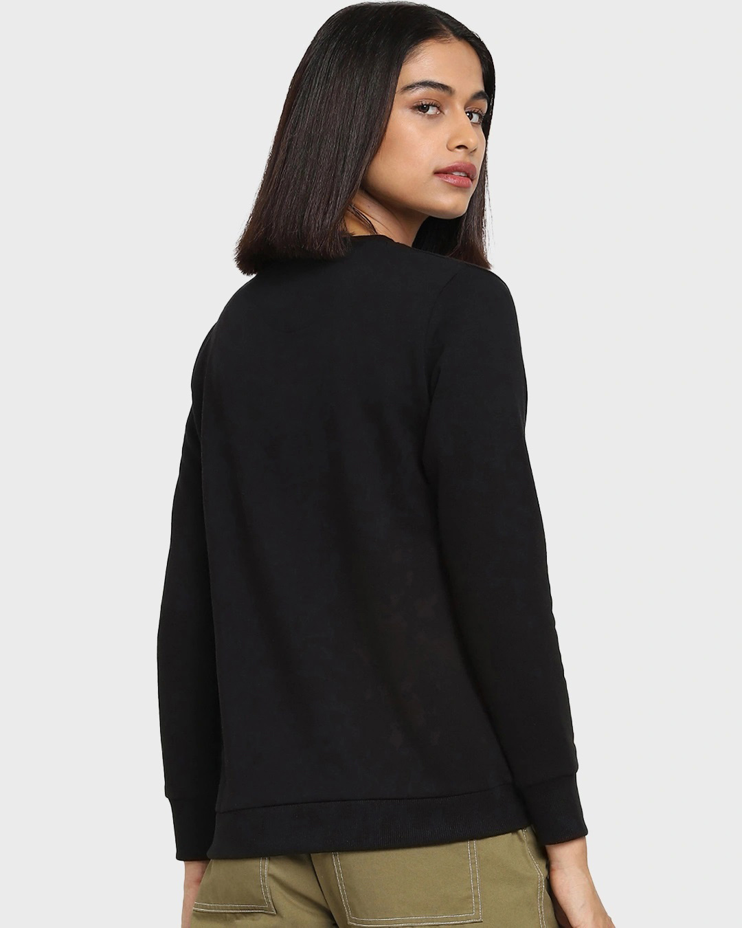 Shop Women's Black Squid Triangle Typography Crewneck Relaxed Fit Sweatshirt-Back