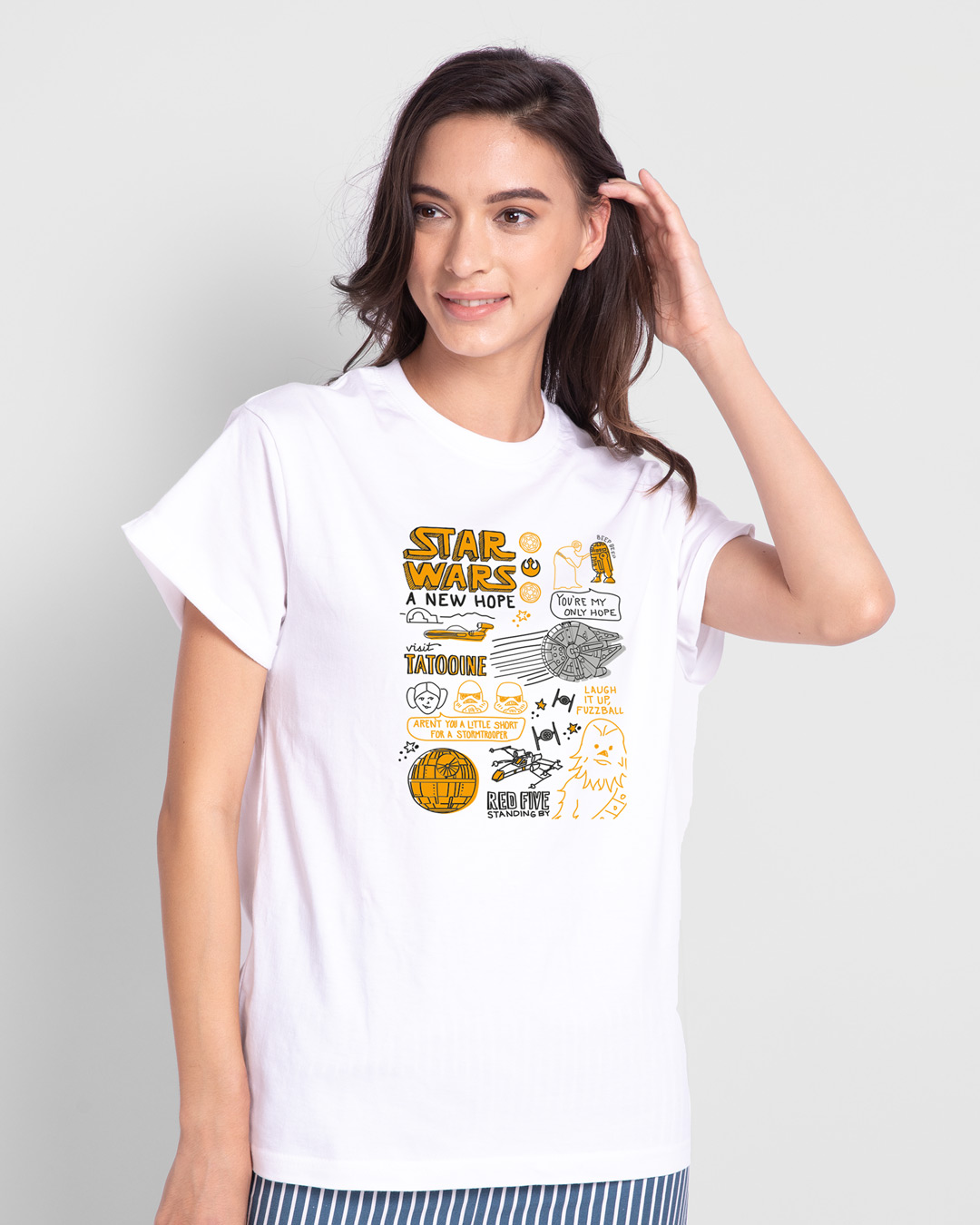 Shop Star wars doodle Printed Boyfriend T-Shirt-Back