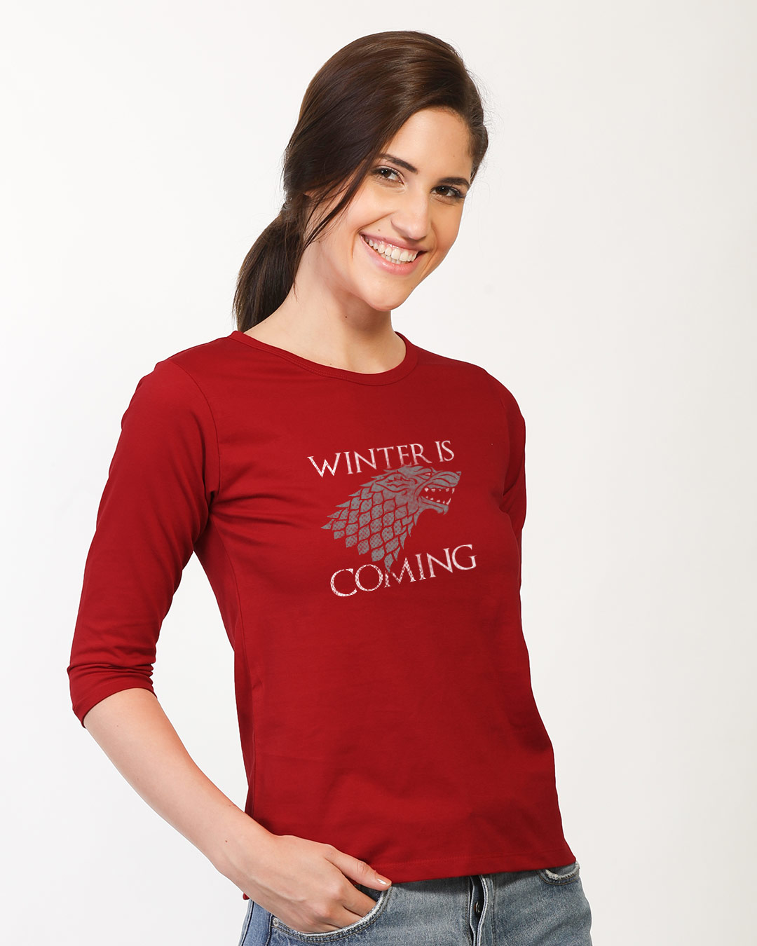 Shop Stark Winter Is Coming Round Neck 3/4th Sleeve T-Shirt (GTL)-Back