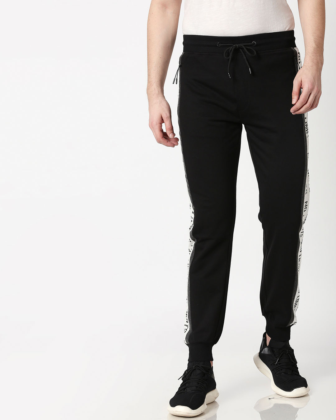 Shop Black Plain Joggers-Back