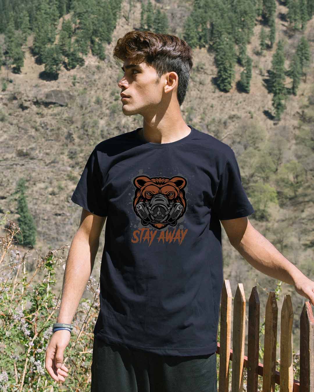 

Stay Away Bear Half Sleeve T-Shirt Men' Printed T-Shirts Bewakoof.com, Black