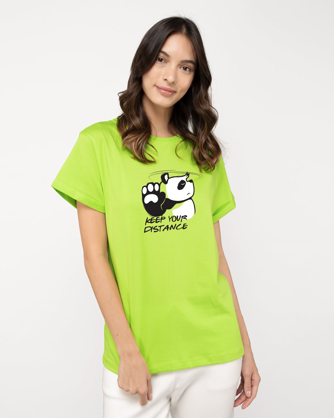 Shop Stay Away Panda Boyfriend T-Shirt Neon Green-Back