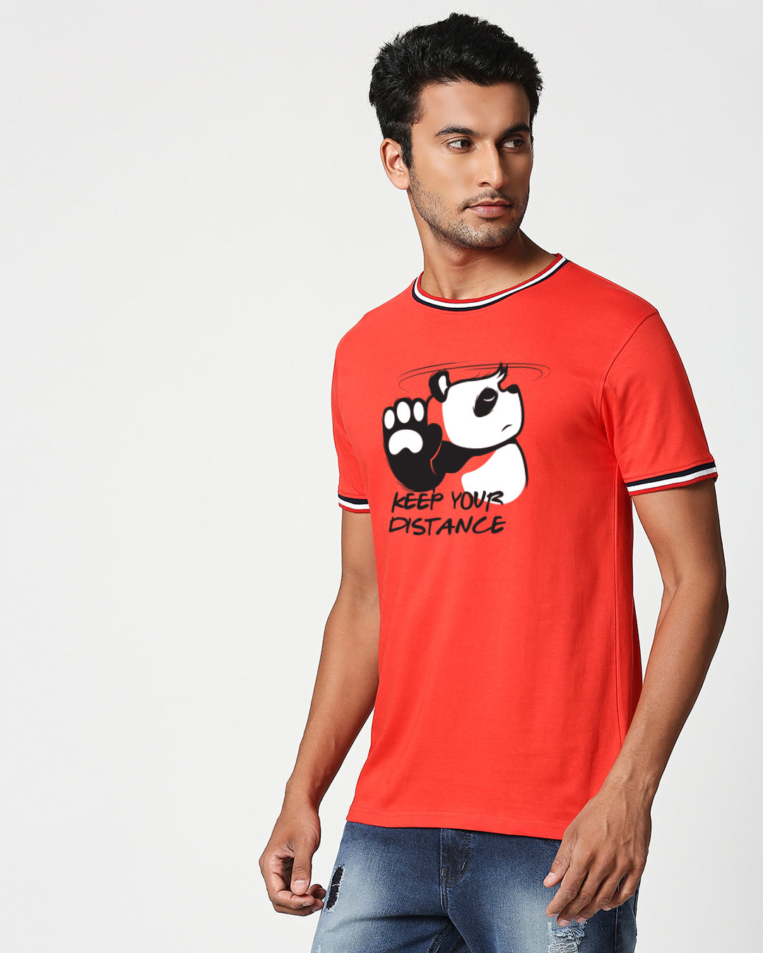 Shop Stay Away Panda Crewneck Varsity Rib H/S T-Shirt-Multicolor-Back