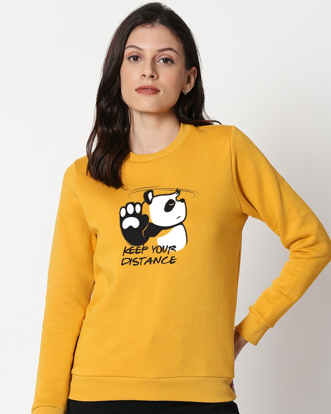 

Stay Away Panda Fleece Sweater Women' Printed Fleece Sweater Bewakoof.com, Yellow