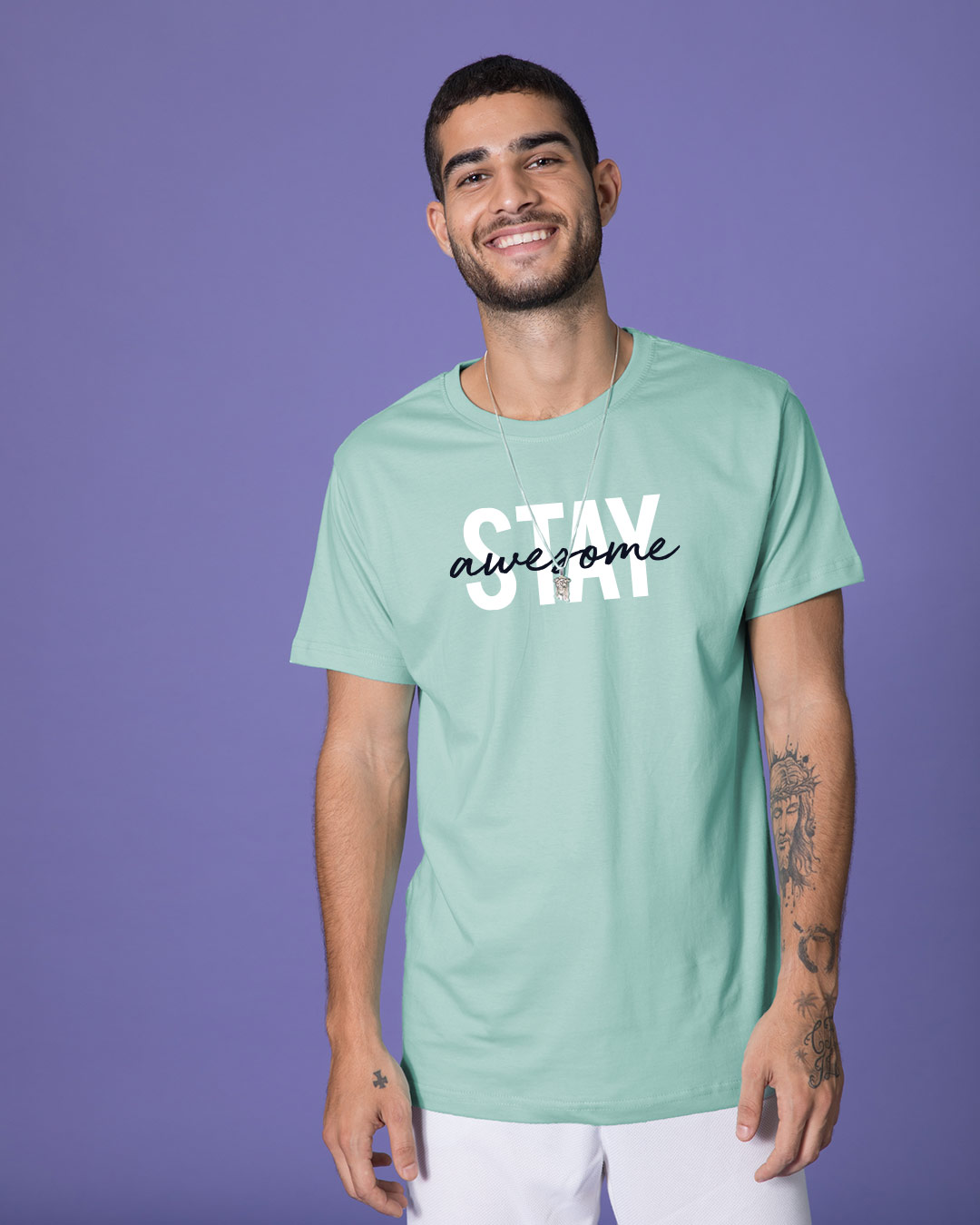 Shop Stay Awesome Half Sleeve T-Shirt-Back