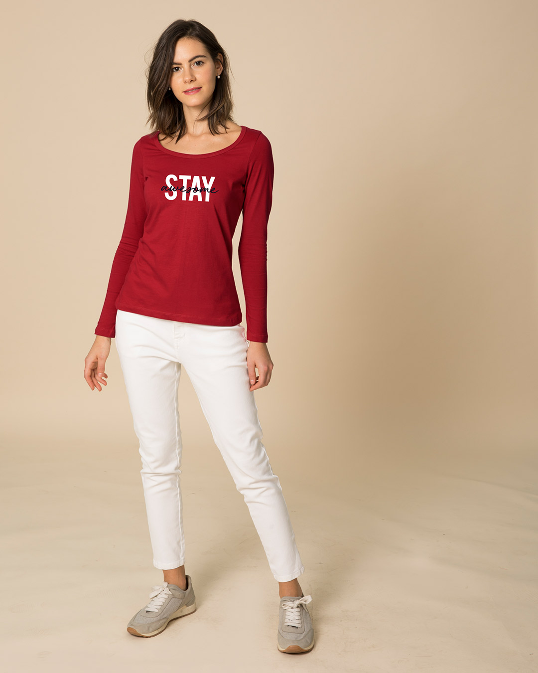 Buy Stay Awesome Scoop Neck Full Sleeve T-Shirt Online at Bewakoof