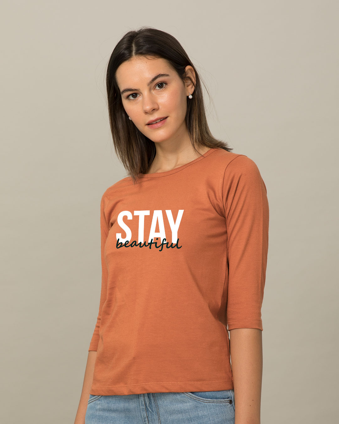 Shop Stay Beautiful Round Neck 3/4th Sleeve T-Shirt-Back
