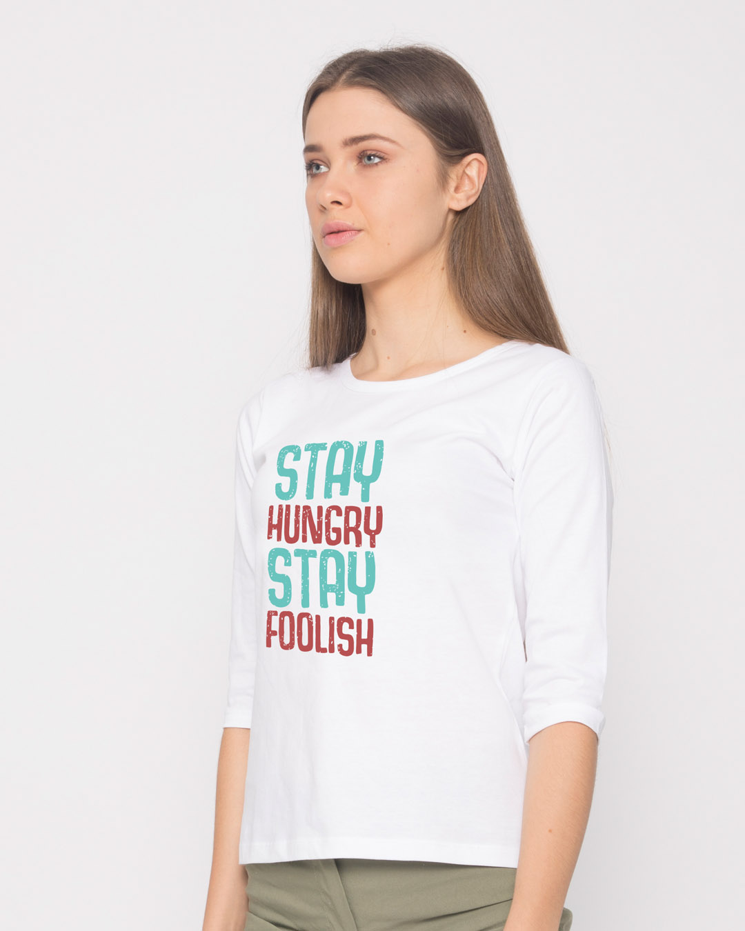 Shop Stay Foolish Round Neck 3/4th Sleeve T-Shirt-Back