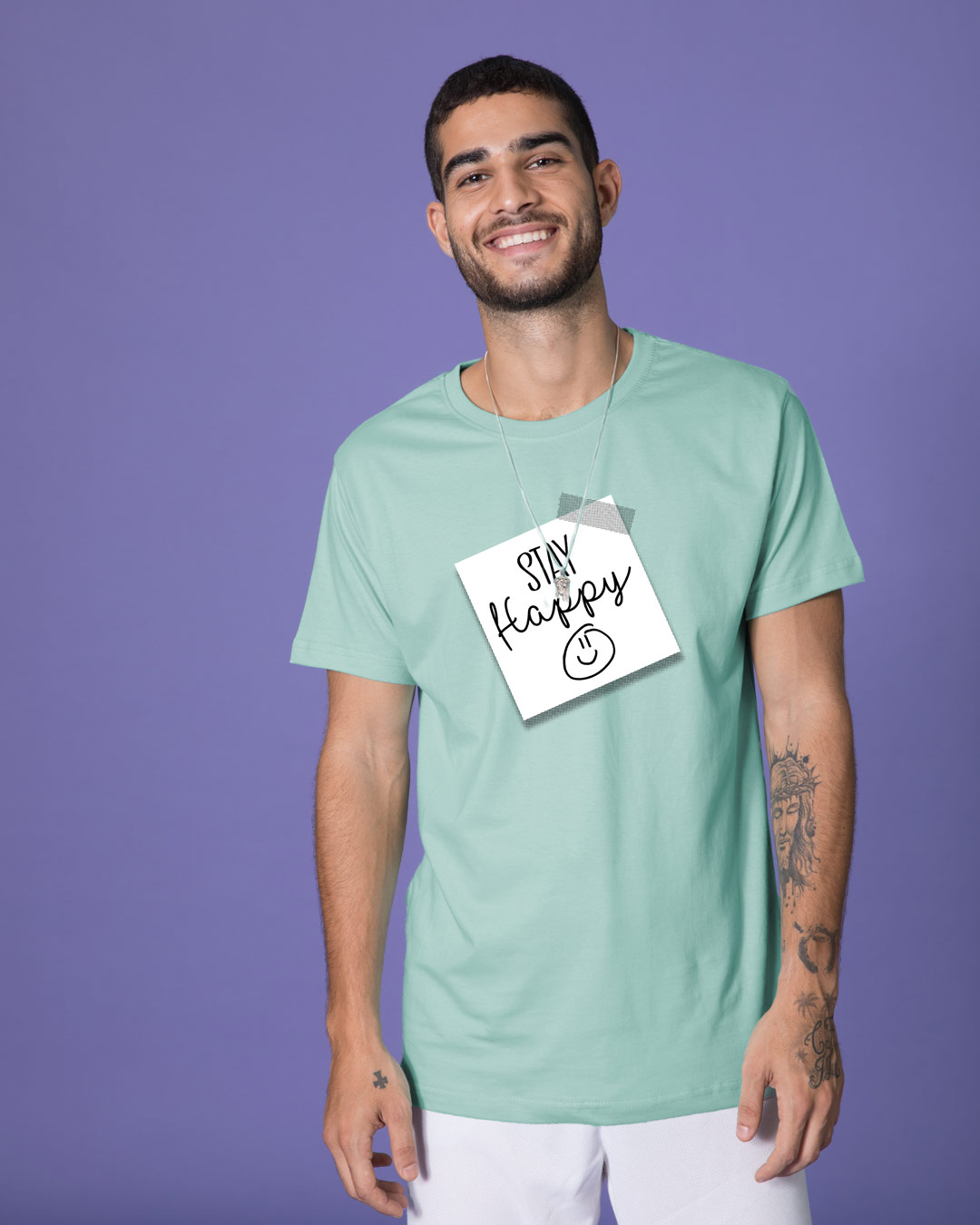 Shop Stay Happy Smiley Half Sleeve T-Shirt-Back