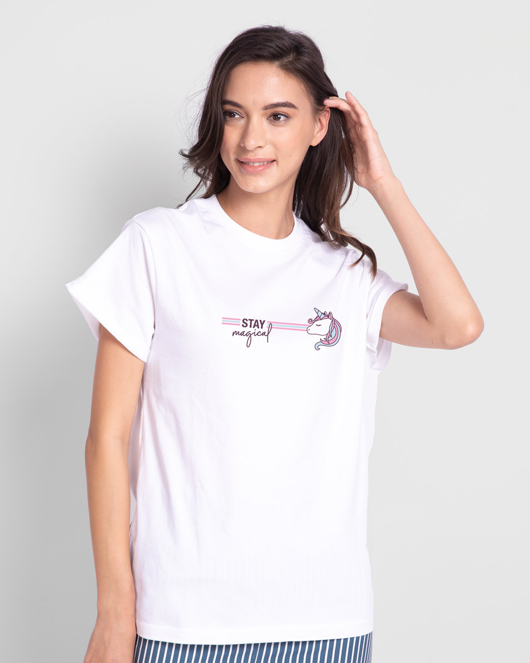 Shop Stay Magical Unicorn Boyfriend T-Shirt White-Back