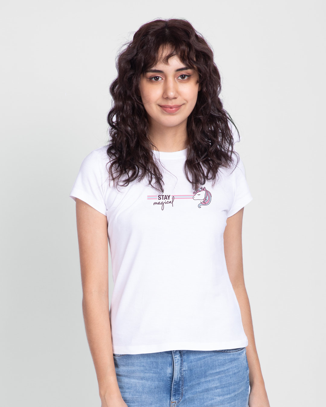 Shop Stay Magical Unicorn Half Sleeve Printed T-Shirt White-Back