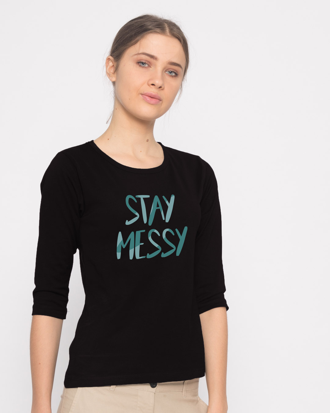 Shop Stay Messy Round Neck 3/4th Sleeve T-Shirt-Back