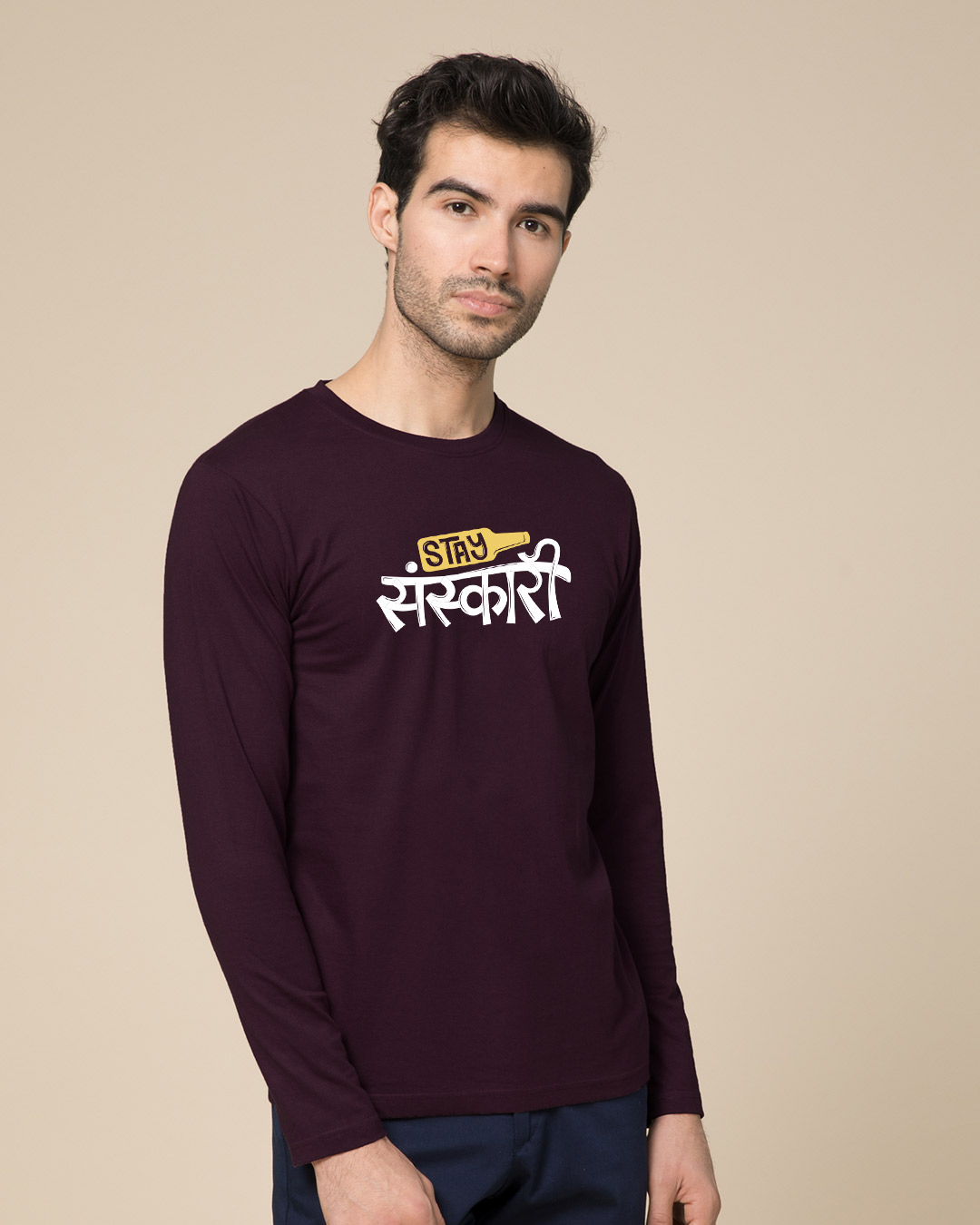 Shop Stay Sanskari Full Sleeve T-Shirt-Back