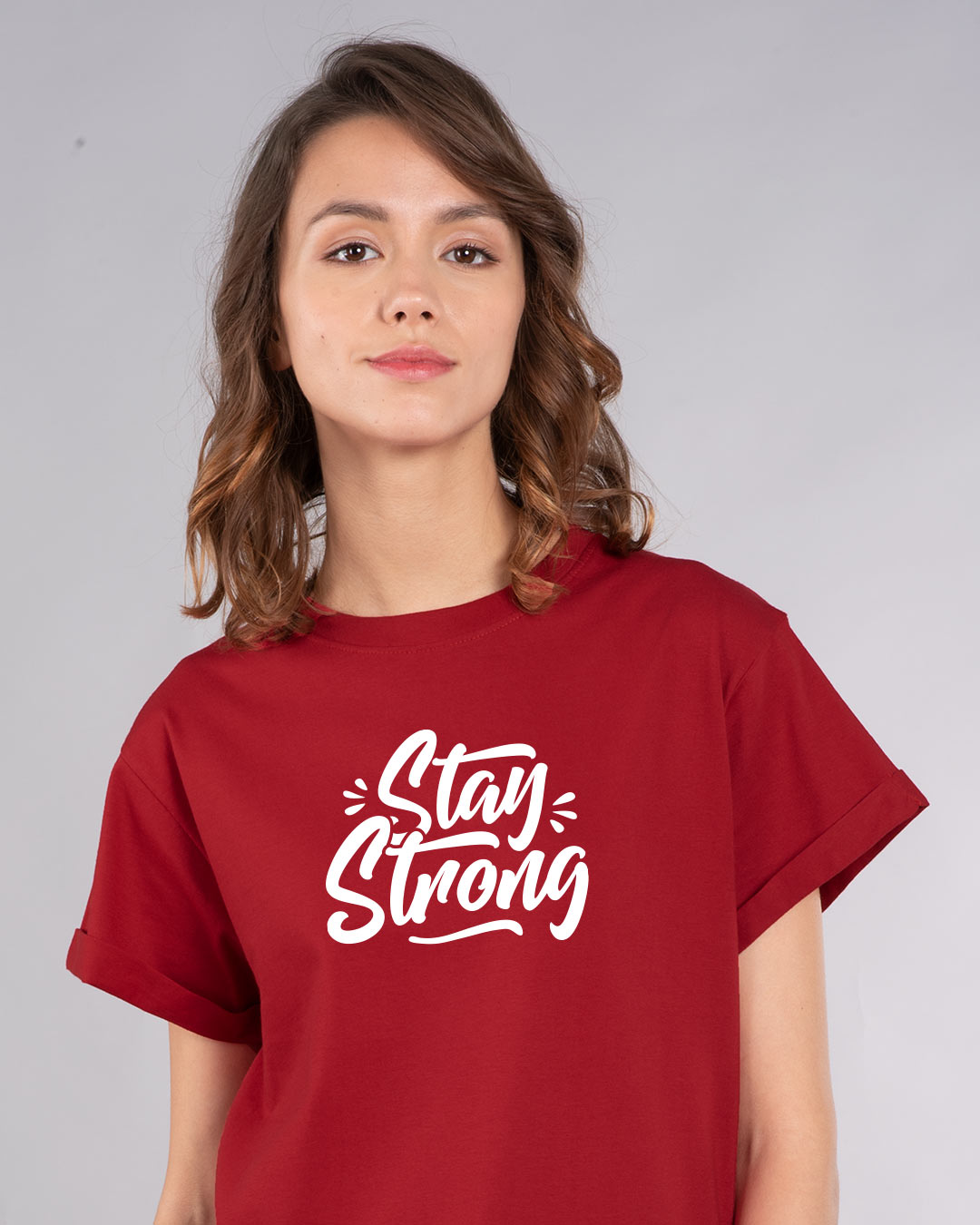 Buy Stay Strong Boyfriend T-Shirt for Women red Online at Bewakoof