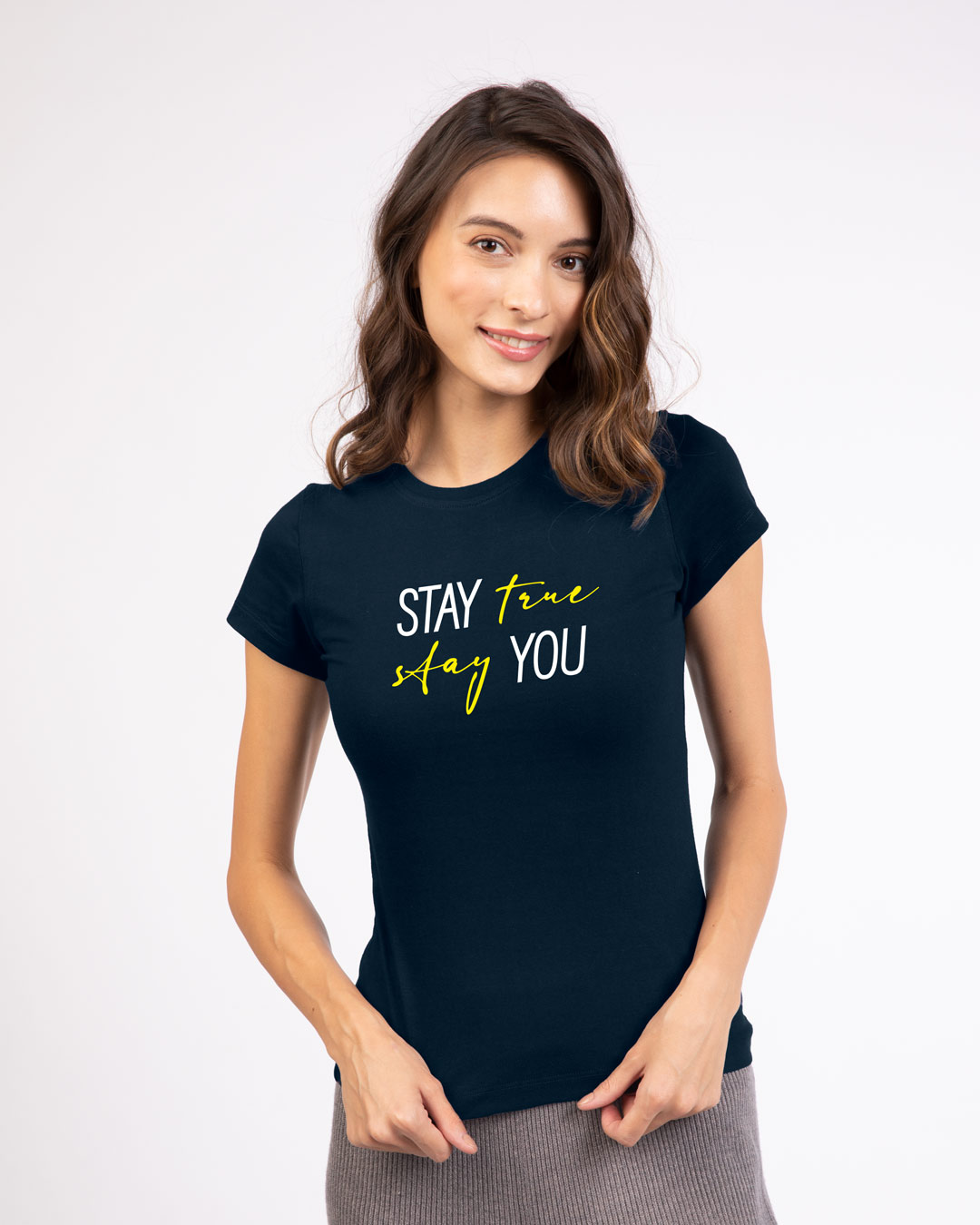 Shop Stay True Half Sleeve Printed T-Shirt Navy Blue-Back