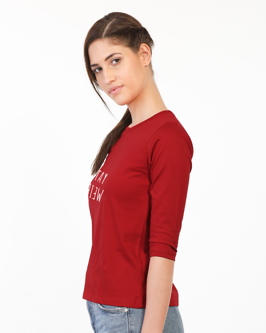 Shop Stay Weird Round Neck 3/4th Sleeve T-Shirt-Back