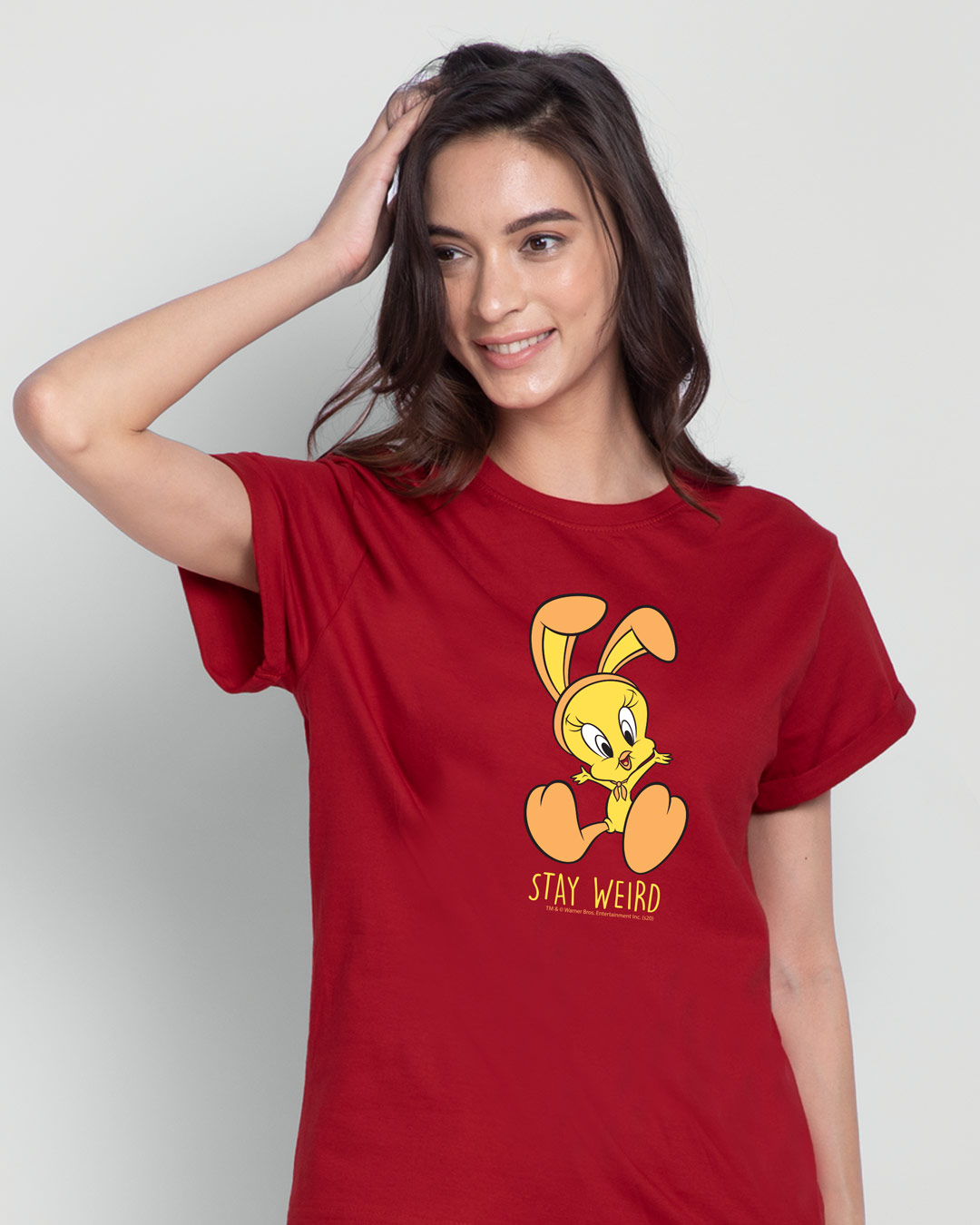 

Stay Weird Tweety Boyfriend T-Shirt (LTL) Bold Red Women' Printed Boyfriend T-Shirts Bewakoof.com