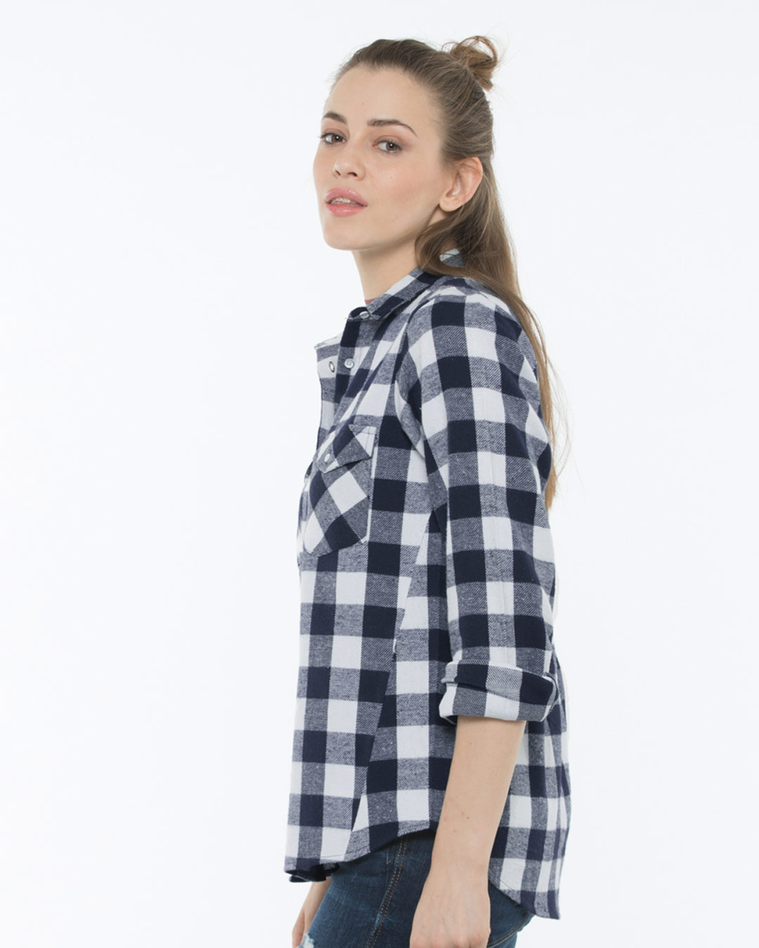 Shop Steel Blue Checked Shirt-Back