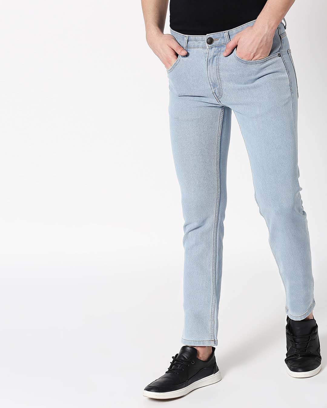 Shop Stone Blue Mid Rise Stretchable Men's Jeans-Back