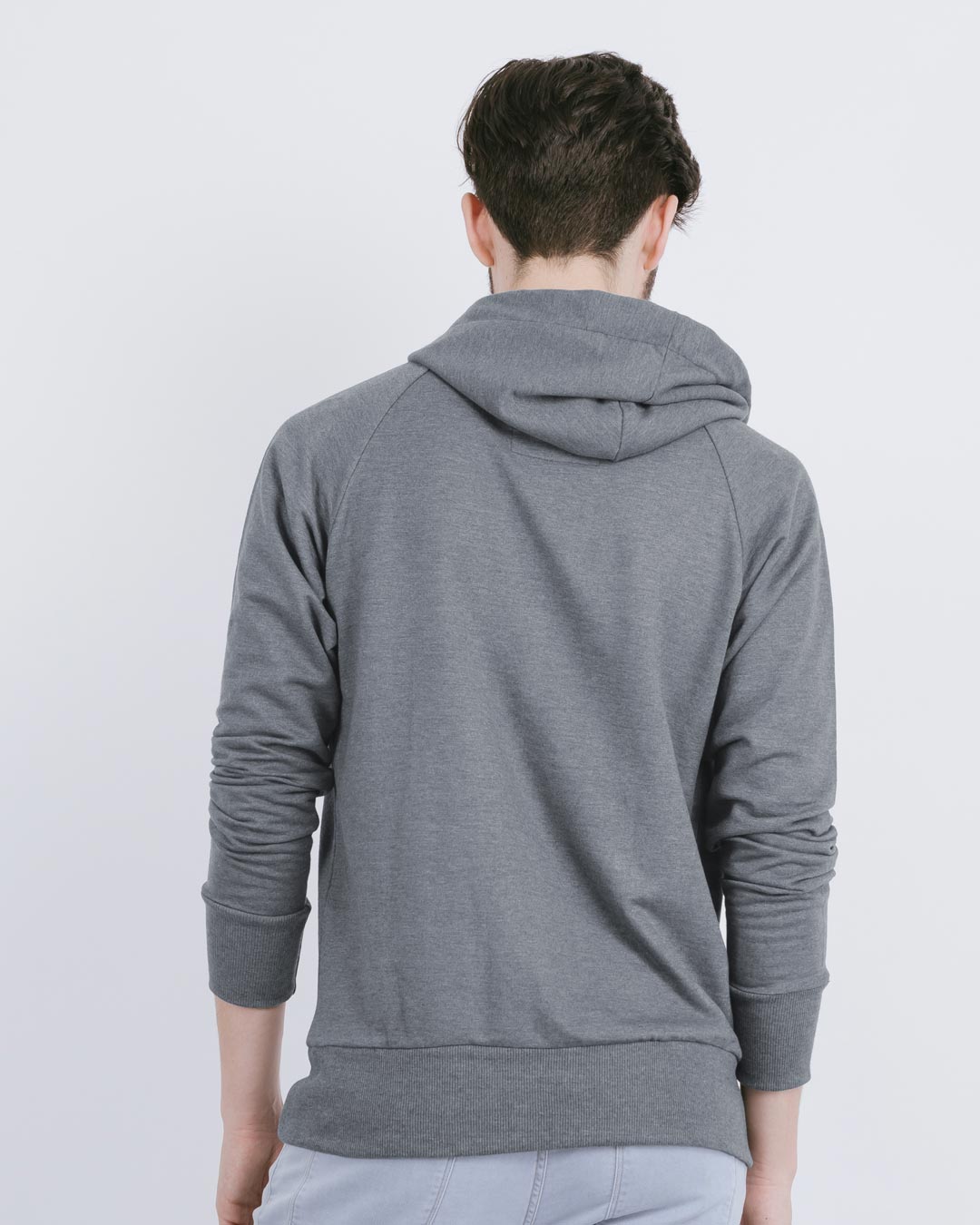 Shop Stone Grey Melange Fleece Sweater-Back