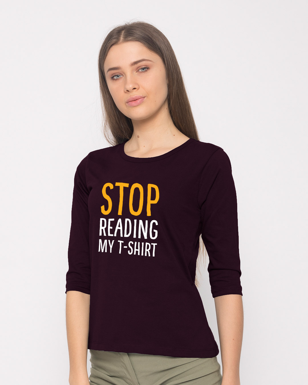 Shop Stop Reading Round Neck 3/4th Sleeve T-Shirt-Back