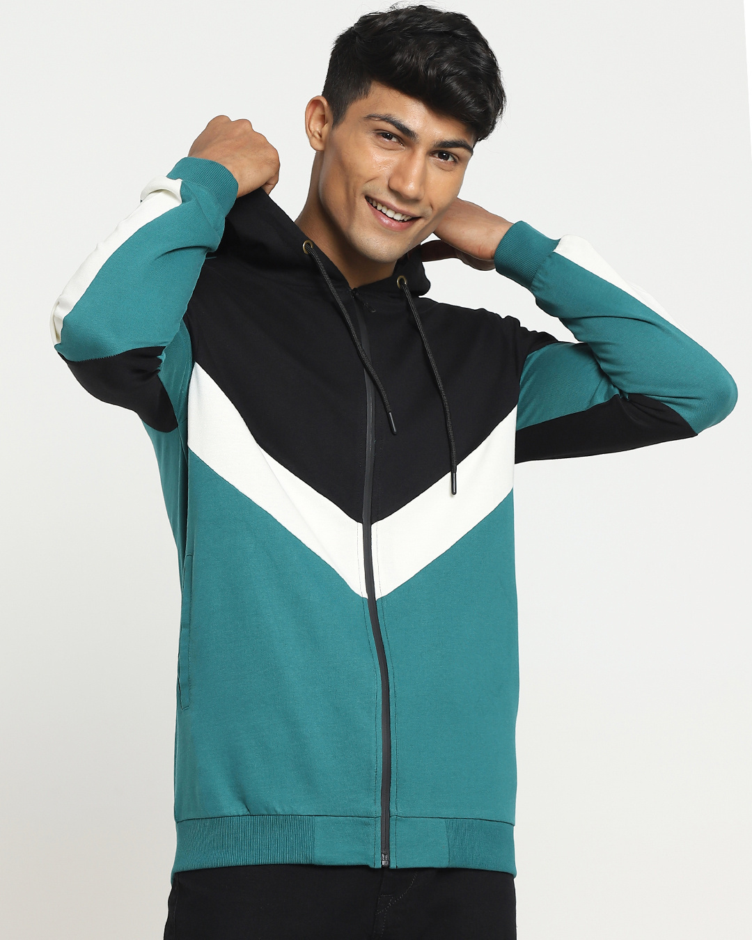 Buy Men's Black & Green Color Block Zipper Hoodies Online at Bewakoof