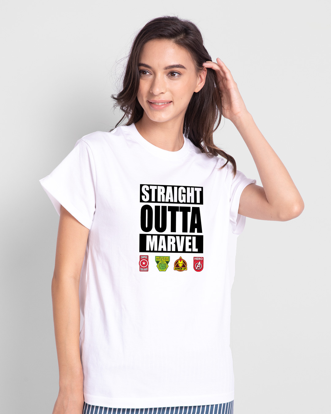 Shop Straight Outta Marvel Boyfriend T-Shirts (AVL)-Back