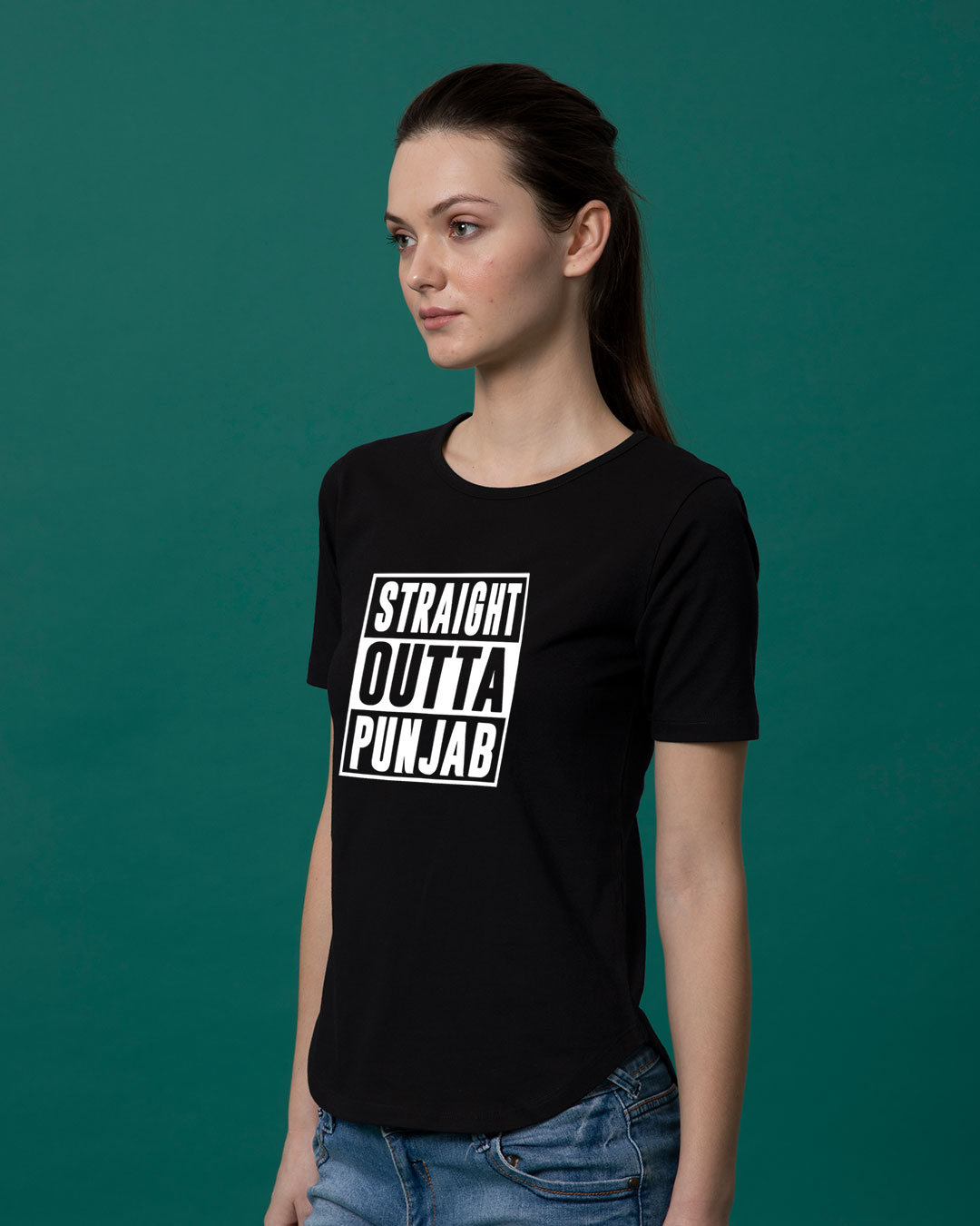 Shop Straight Outta Punjab Basic Round Hem T-Shirt-Back
