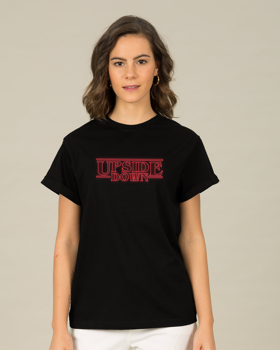 Buy Strangers Upside Down Printed Half Sleeve Boyfriend T-Shirt For ...