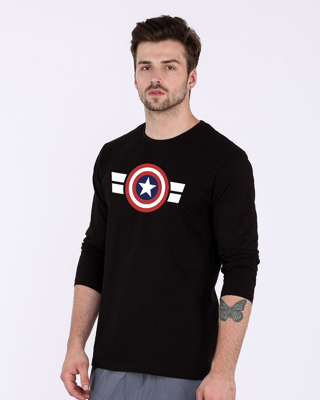 Shop Striped Captain America Full Sleeve T-Shirt (AVL)-Back