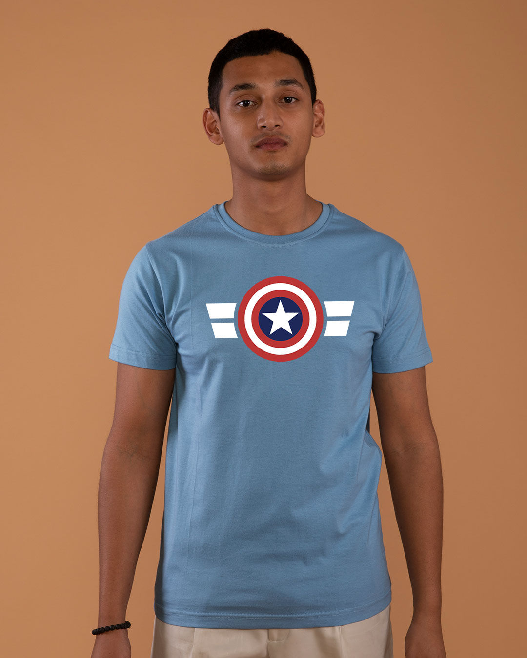 Shop Striped Captain America Half Sleeve T-Shirt (AVL)-Back