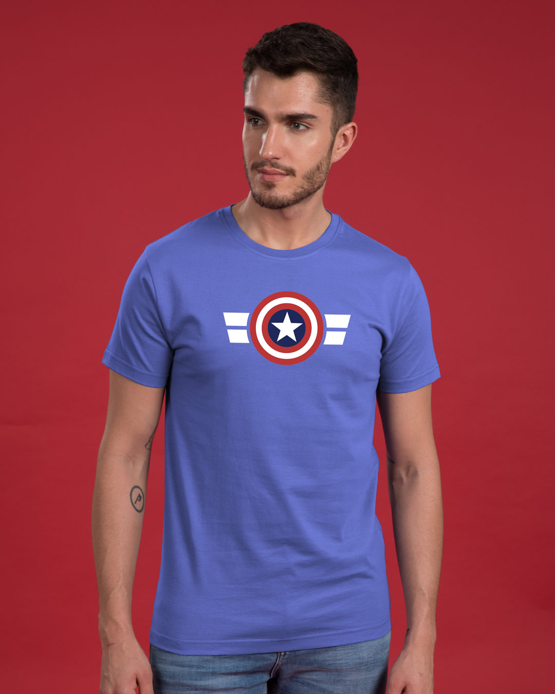 Shop Striped Captain America Half Sleeve T-Shirt (AVL)-Back