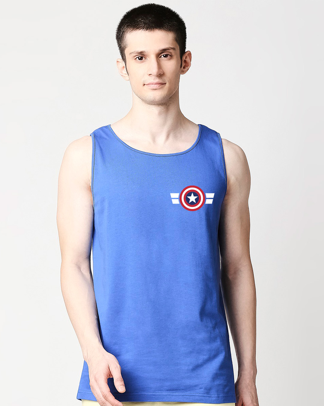 Shop Striped Captain America Printed Badge (AVL) Round Neck Vest-Back