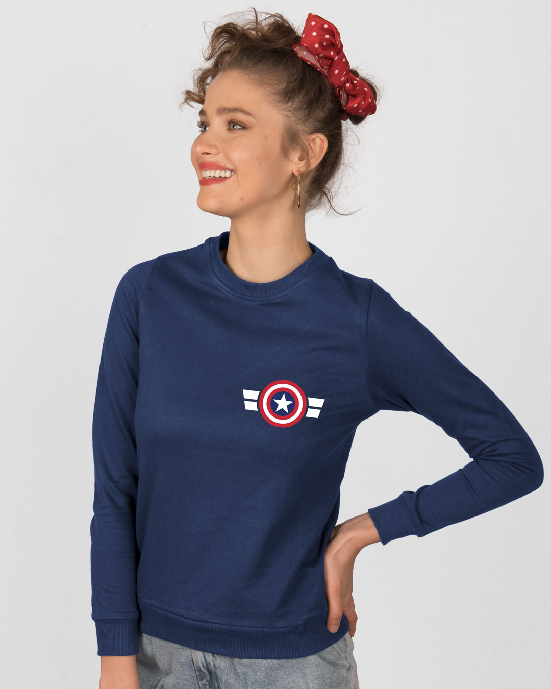 Shop Striped Captain America Printed Badge Fleece Light Sweatshirt (AVL)-Back