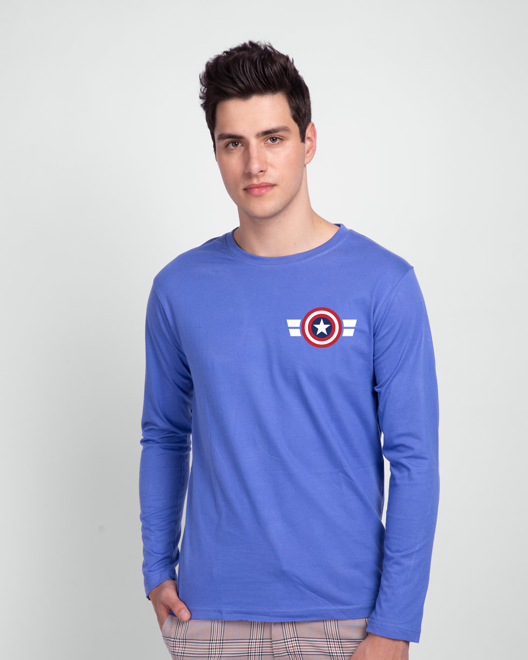 Shop Striped Captain America Printed Badge Full Sleeve T-Shirt (AVL)-Back