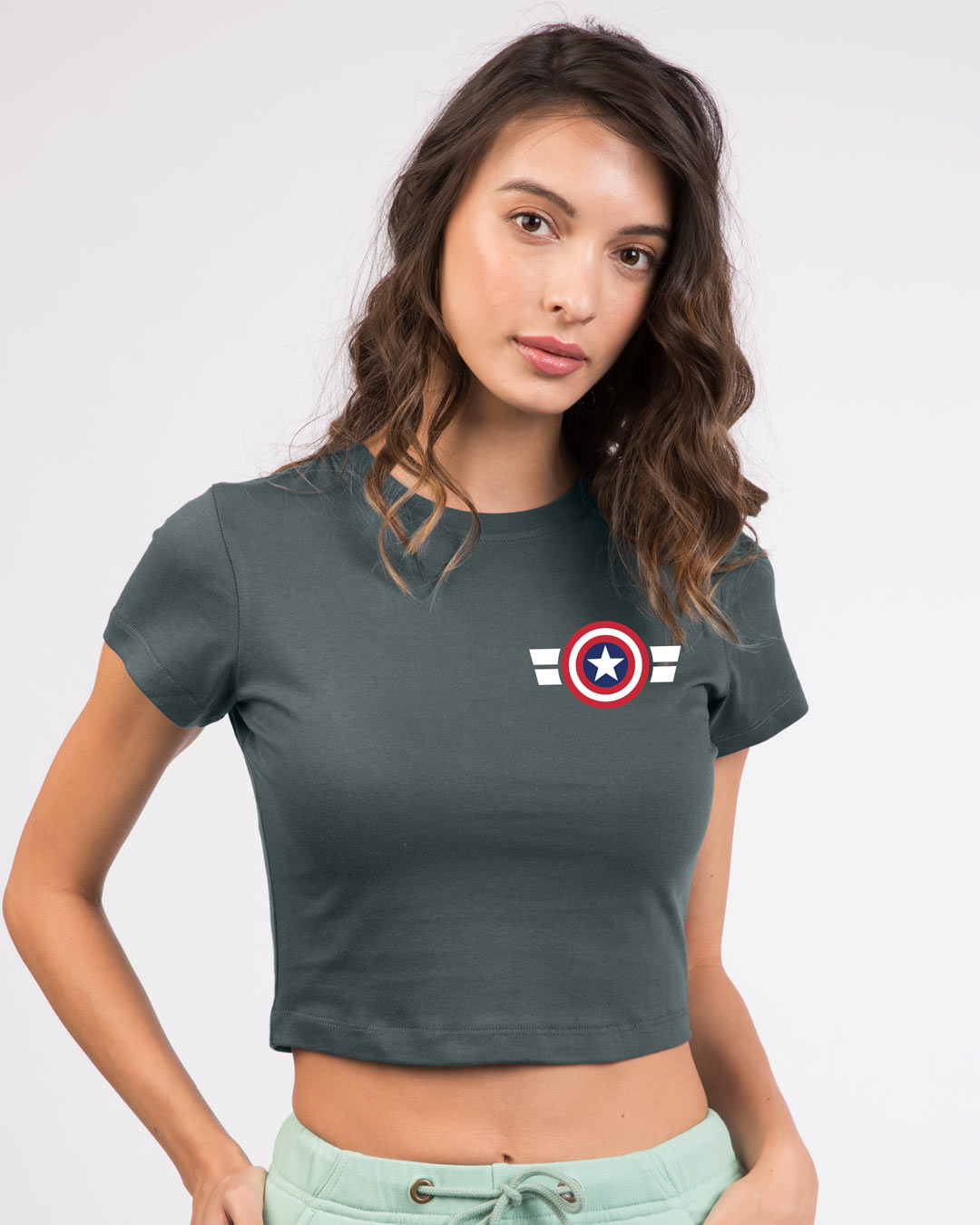 Shop Striped Captain America Printed Badge Round Neck T-Shirt (AVL)-Back