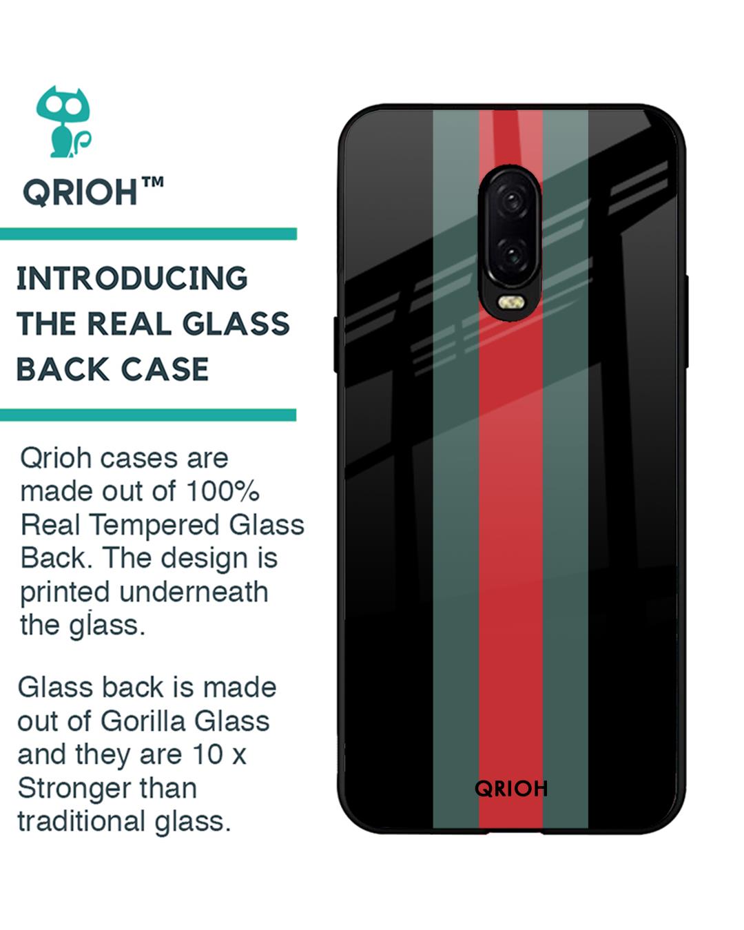 Shop Striped Premium Glass Cover For OnePlus 6T (Impact Resistant, Matte Finish)-Back