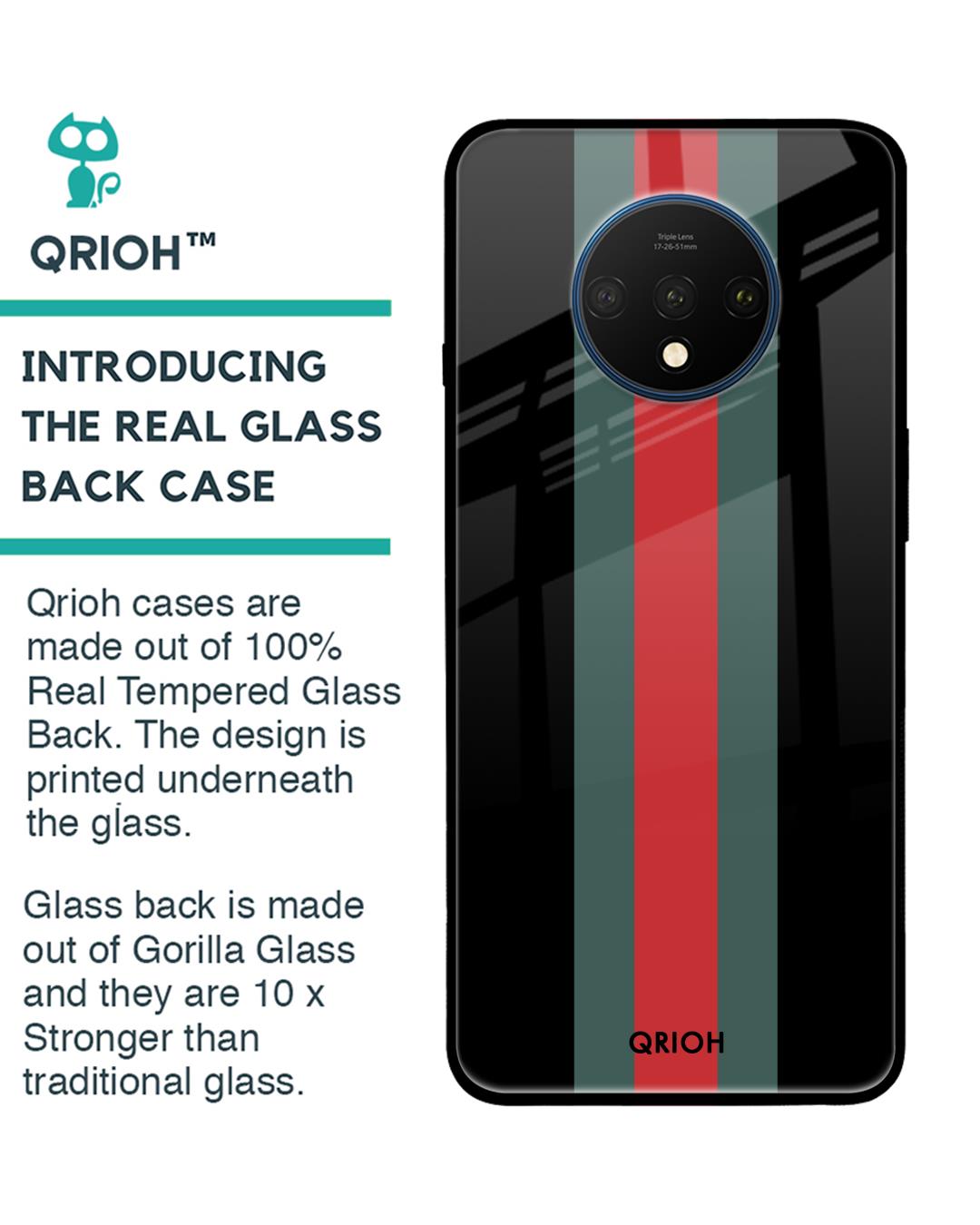 Shop Striped Premium Glass Cover For OnePlus 7T (Impact Resistant, Matte Finish)-Back
