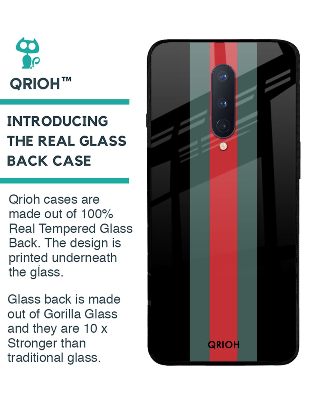 Shop Striped Premium Glass Cover For OnePlus 8 (Impact Resistant, Matte Finish)-Back