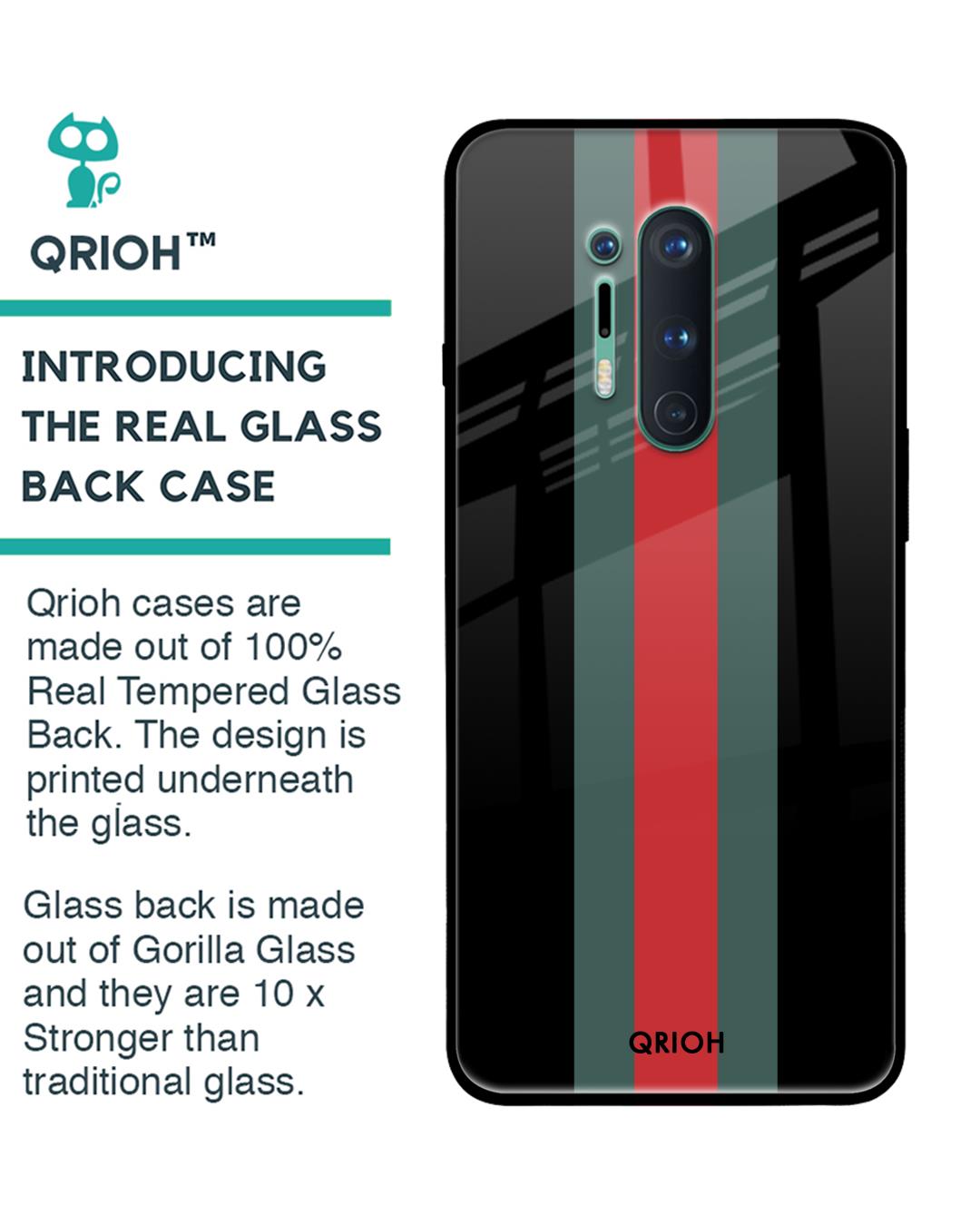 Shop Striped Premium Glass Cover For OnePlus 8 Pro (Impact Resistant, Matte Finish)-Back