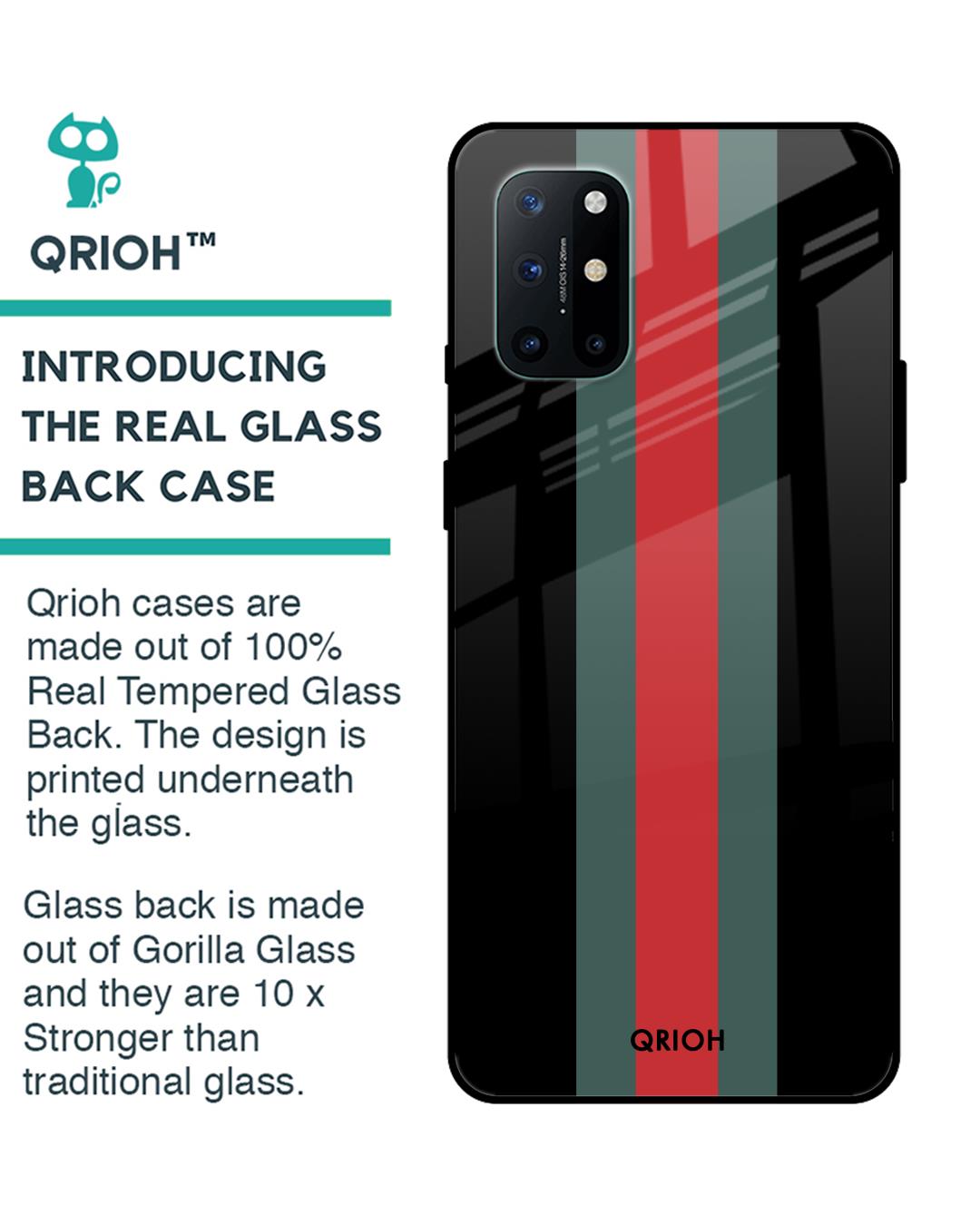 Shop Striped Premium Glass Cover For OnePlus 8T (Impact Resistant, Matte Finish)-Back