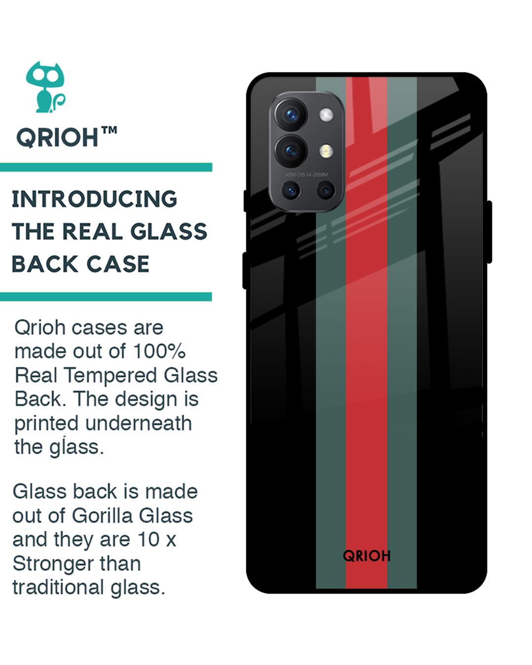Shop Striped Premium Glass Cover For OnePlus 9R (Impact Resistant, Matte Finish)-Back