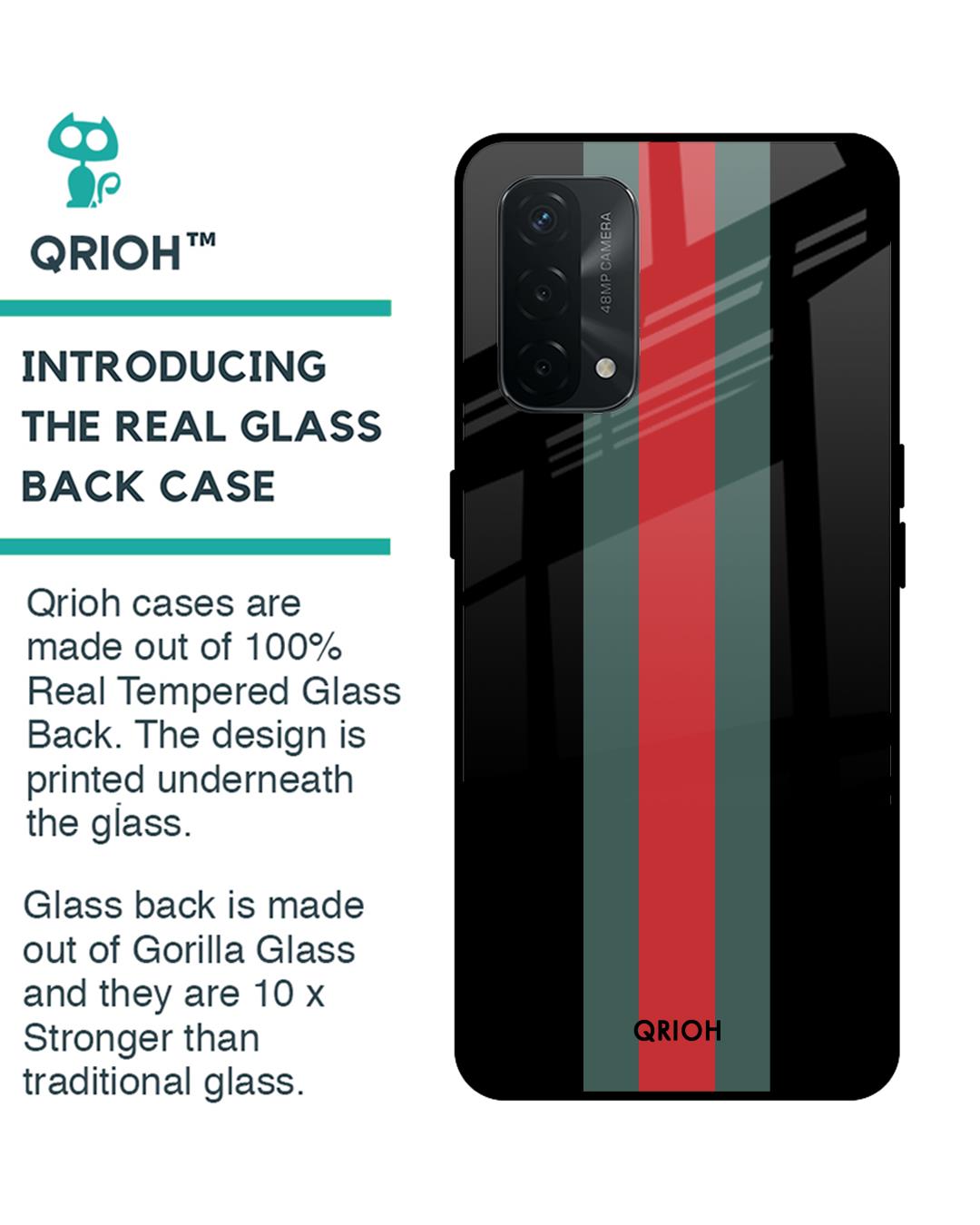 Shop Striped Premium Glass Cover For Oppo A74 (Impact Resistant, Matte Finish)-Back