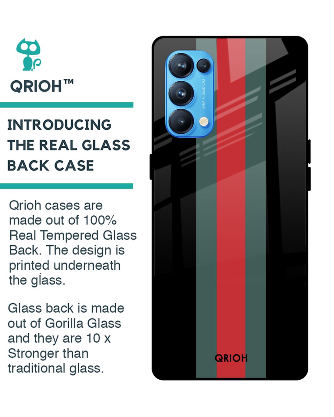 Shop Striped Premium Glass Cover For Oppo Reno 5 Pro (Impact Resistant, Matte Finish)-Back