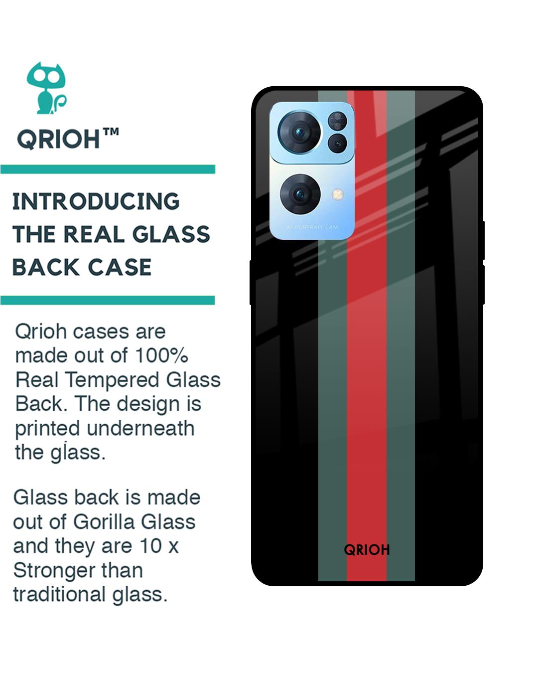 Shop Striped Premium Glass Cover For Oppo Reno7 Pro 5G (Impact Resistant, Matte Finish)-Back