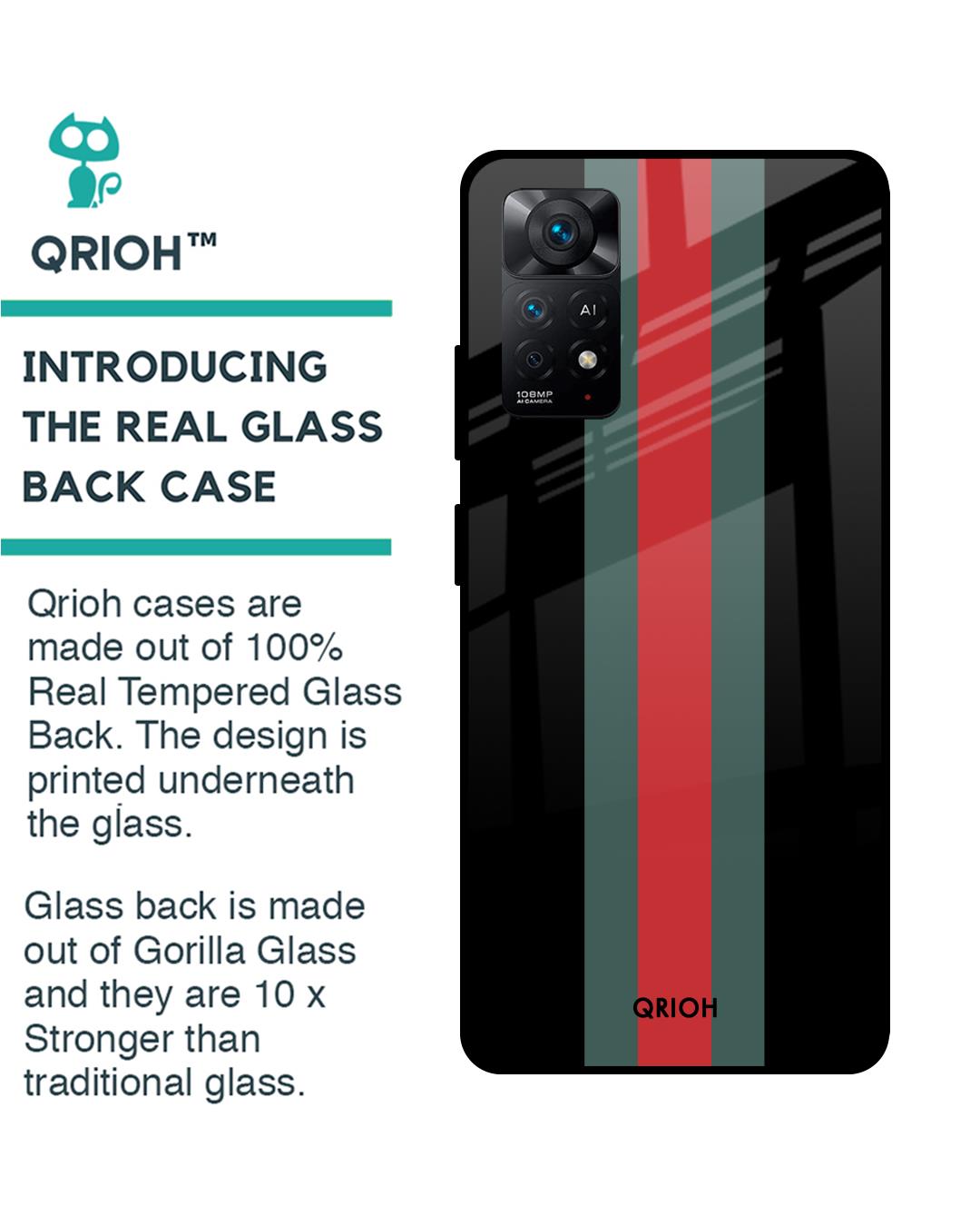 Shop Striped Premium Glass Cover For Redmi Note 11 Pro 5G (Impact Resistant, Matte Finish)-Back