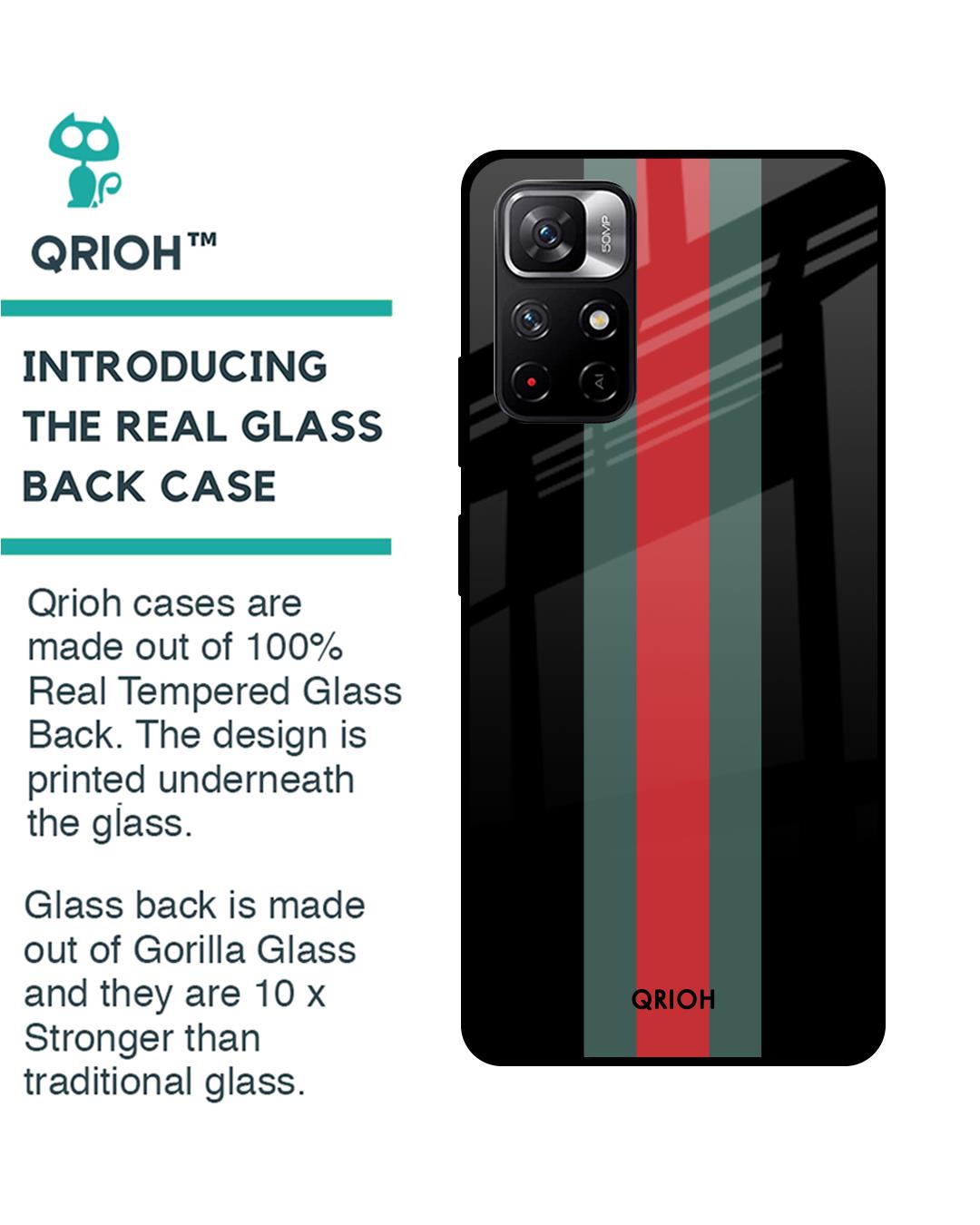 Shop Striped Premium Glass Cover For Redmi Note 11T 5G (Impact Resistant, Matte Finish)-Back