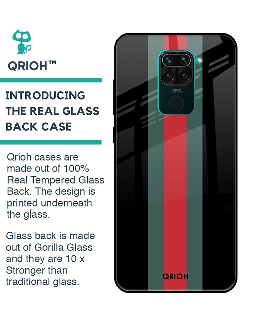 Shop Striped Premium Glass Cover For Xiaomi Redmi Note 9 (Impact Resistant, Matte Finish)-Back