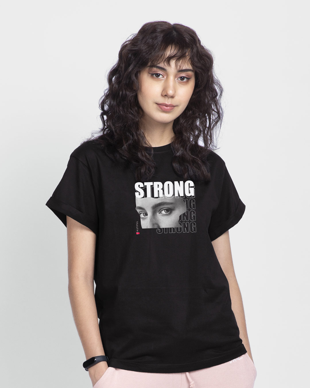 Shop Strong Photo Boyfriend T-Shirt Black-Back