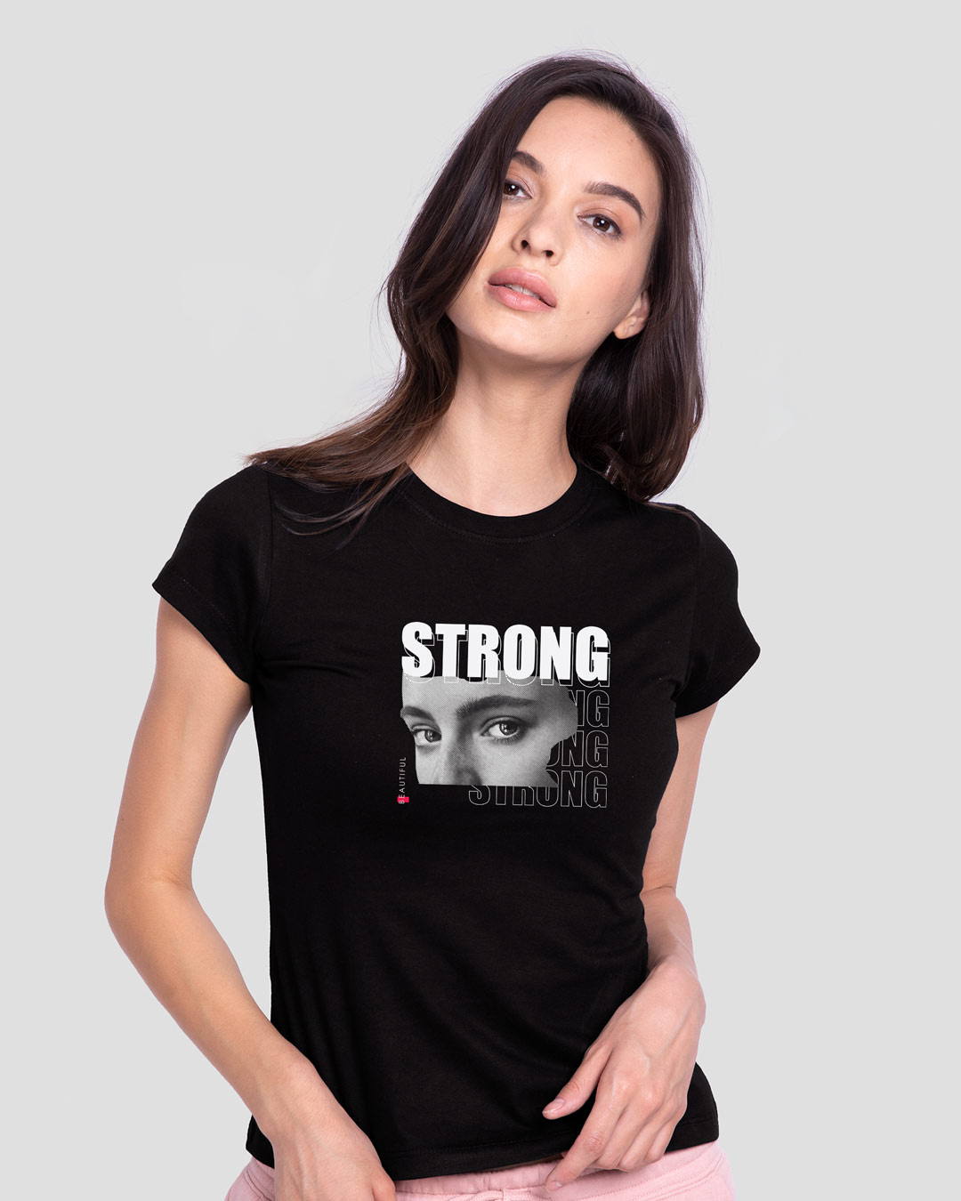 Shop Strong Photo Half Sleeve Printed T-Shirt Black-Back